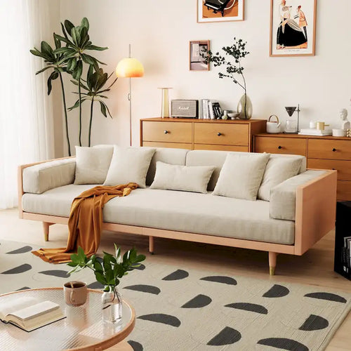 Divano a 3 Posti in Cotone Lino – Beige / Caffè | Stile Moderno | 3 Posti