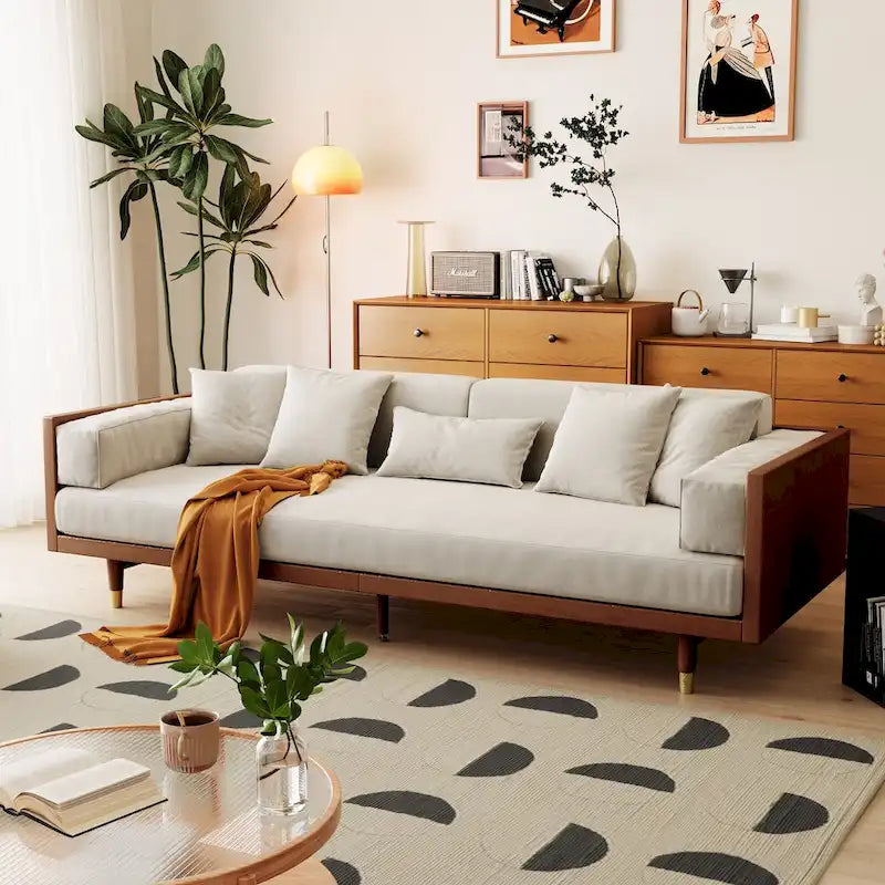 Divano a 3 Posti in Cotone Lino – Beige / Caffè | Stile Moderno | 3 Posti