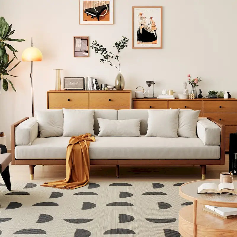 Divano a 3 Posti in Cotone Lino – Beige / Caffè | Stile Moderno | 3 Posti
