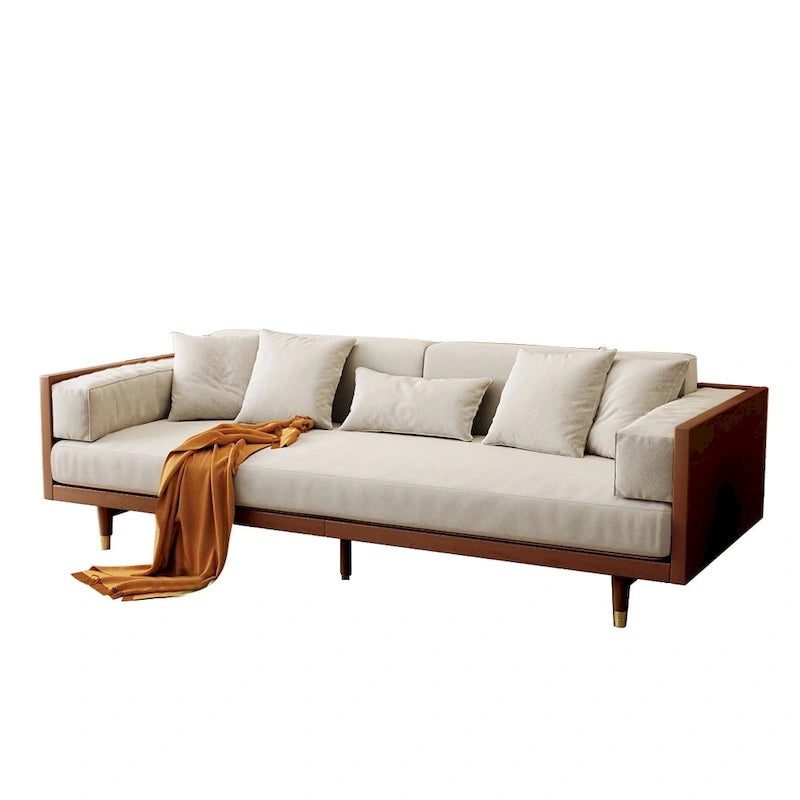 Divano a 3 Posti in Cotone Lino – Beige / Caffè | Stile Moderno | 3 Posti