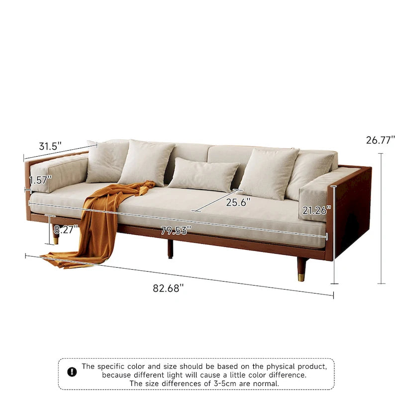 Divano a 3 Posti in Cotone Lino – Beige / Caffè | Stile Moderno | 3 Posti