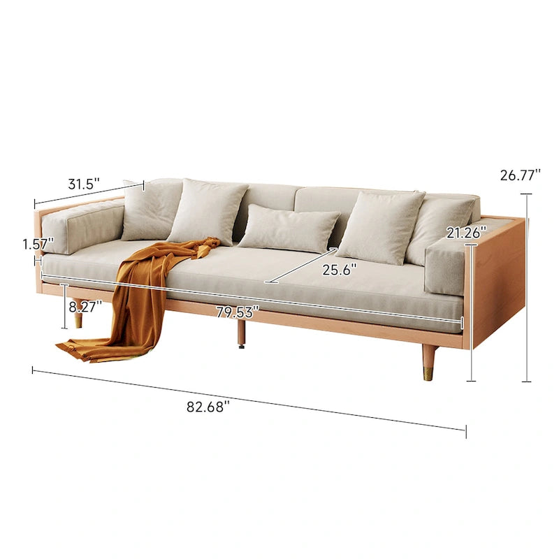 Divano a 3 Posti in Cotone Lino – Beige / Caffè | Stile Moderno | 3 Posti
