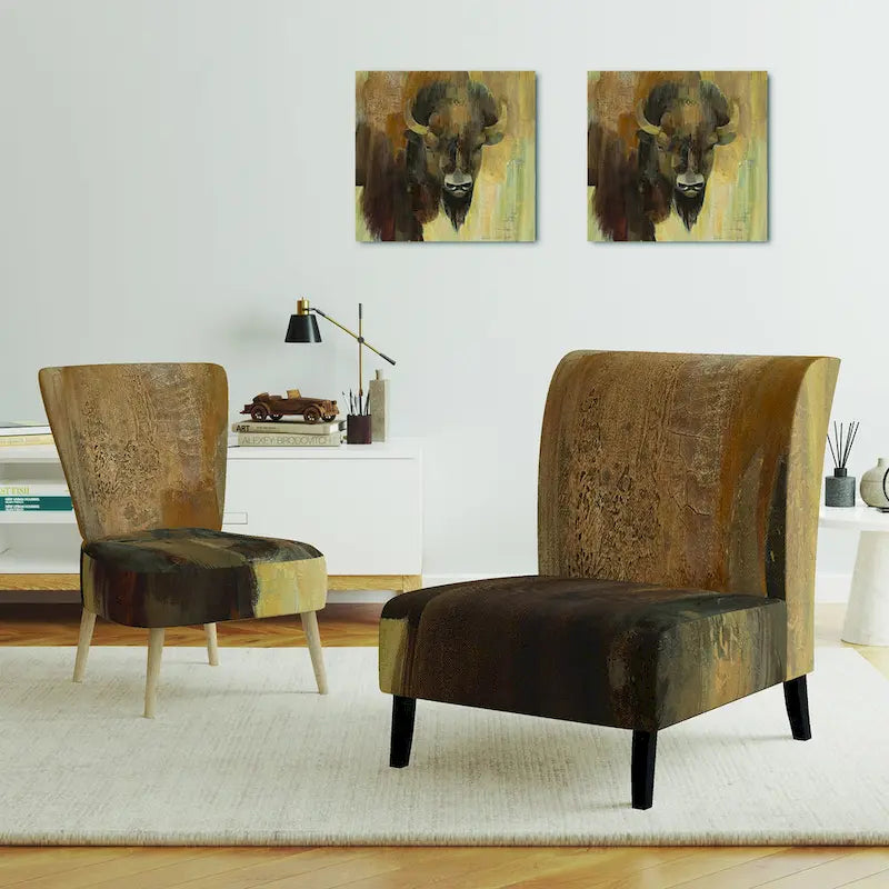 Poltrona d'accento in tessuto con stampa Buffalo marrone e nero – Seduta singola (Poltrona Slipper / Laterale / con braccioli)