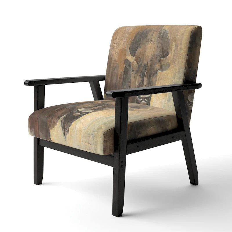 Poltrona d'accento in tessuto con stampa Buffalo marrone e nero – Seduta singola (Poltrona Slipper / Laterale / con braccioli)