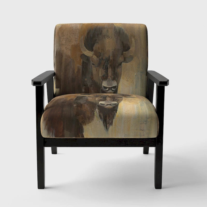Poltrona d'accento in tessuto con stampa Buffalo marrone e nero – Seduta singola (Poltrona Slipper / Laterale / con braccioli)