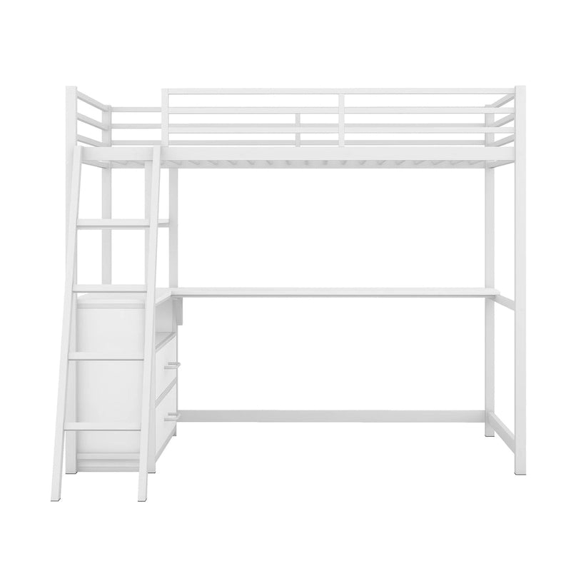 Letto a soppalco singolo bianco/nero con scrivania, mensole e cassetti – 1 persona