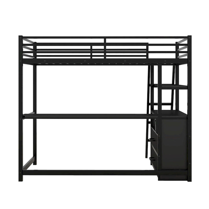 Letto a soppalco singolo bianco/nero con scrivania, mensole e cassetti – 1 persona