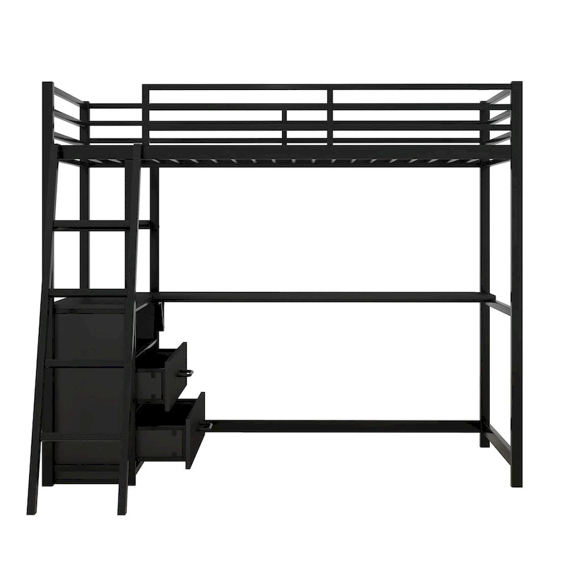 Letto a soppalco singolo bianco/nero con scrivania, mensole e cassetti – 1 persona