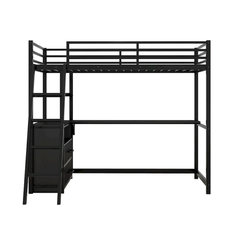 Letto a soppalco singolo bianco/nero con scrivania, mensole e cassetti – 1 persona