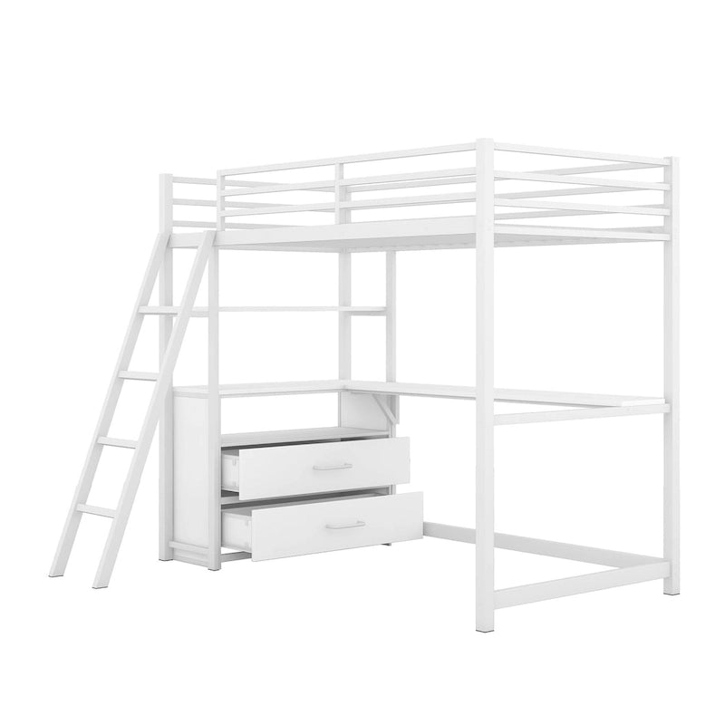 Letto a soppalco singolo bianco/nero con scrivania, mensole e cassetti – 1 persona