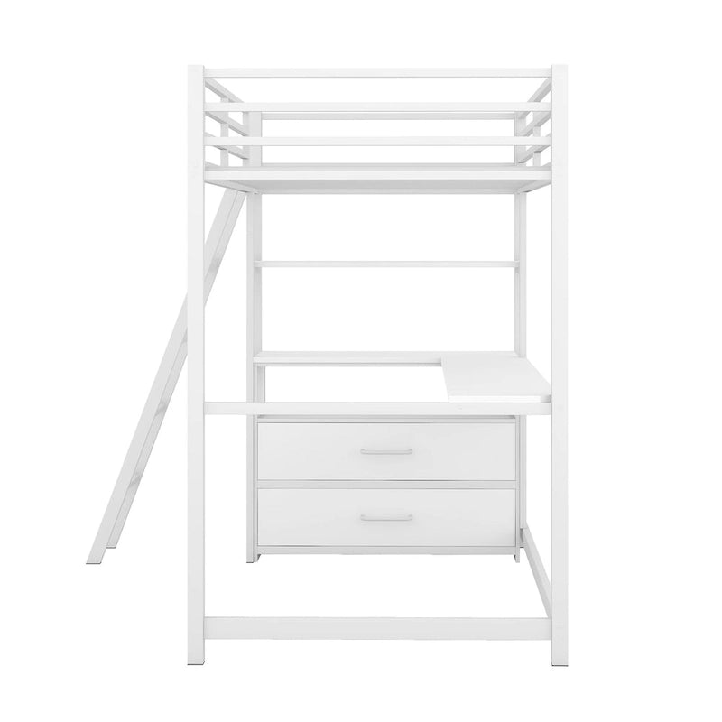 Letto a soppalco singolo bianco/nero con scrivania, mensole e cassetti – 1 persona
