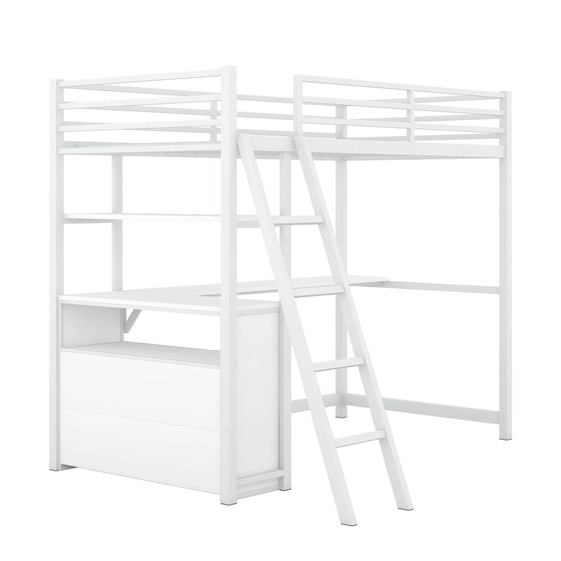 Letto a soppalco singolo bianco/nero con scrivania, mensole e cassetti – 1 persona