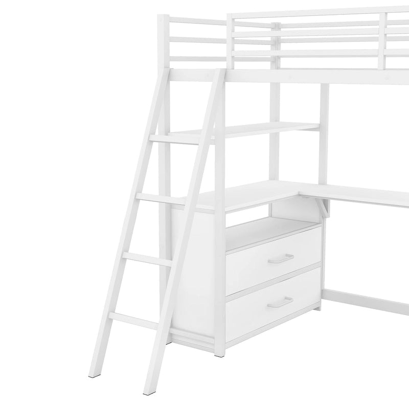 Letto a soppalco singolo bianco/nero con scrivania, mensole e cassetti – 1 persona