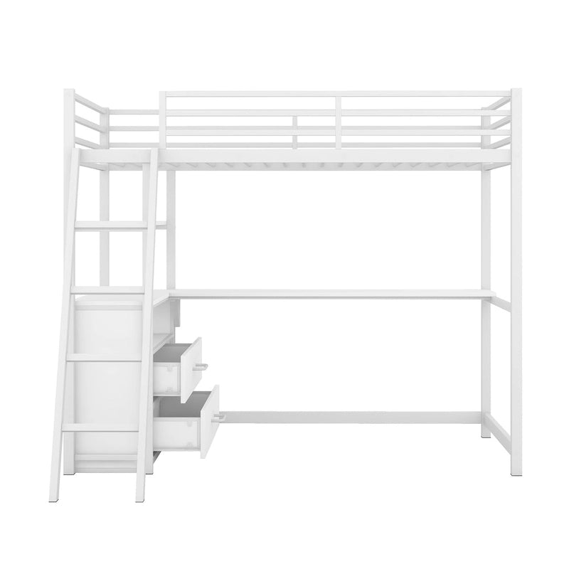 Letto a soppalco singolo bianco/nero con scrivania, mensole e cassetti – 1 persona