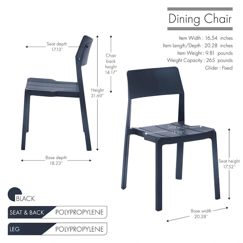 Sedia da pranzo impilabile in plastica nera/bianca/grigia, set da 4 pezzi