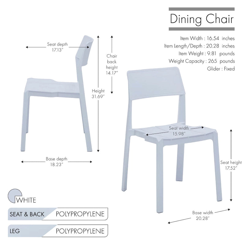 Sedia da pranzo impilabile in plastica nera/bianca/grigia, set da 4 pezzi