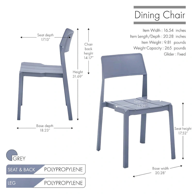 Sedia da pranzo impilabile in plastica nera/bianca/grigia, set da 4 pezzi