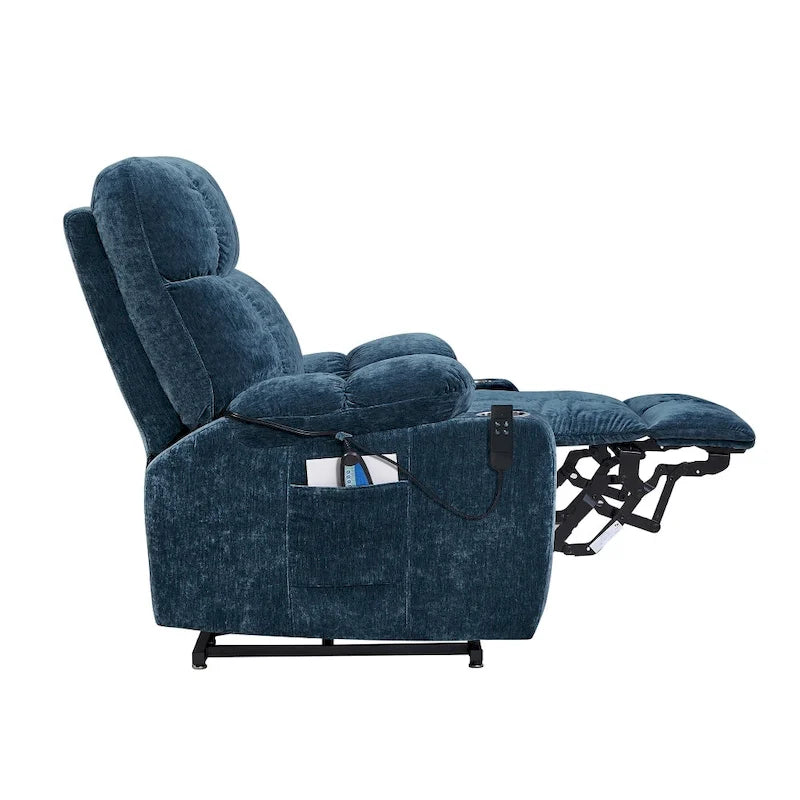 Poltrona reclinabile a poltrone con sollevamento elettrico in ciniglia blu/rosa/rossa, con funzione di riscaldamento e massaggio, singola