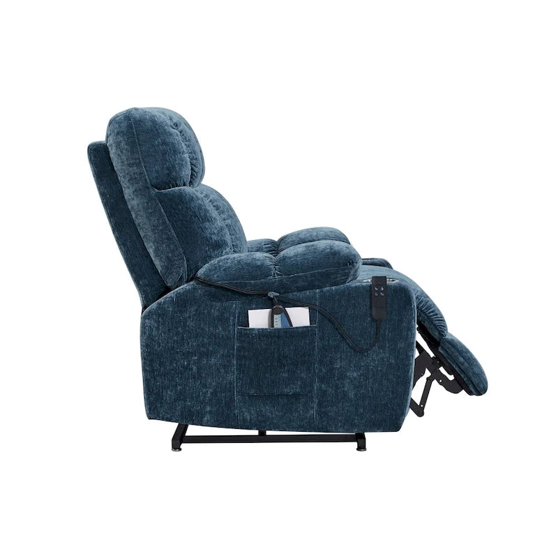 Poltrona reclinabile a poltrone con sollevamento elettrico in ciniglia blu/rosa/rossa, con funzione di riscaldamento e massaggio, singola