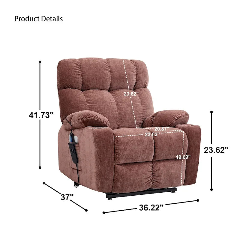 Poltrona reclinabile a poltrone con sollevamento elettrico in ciniglia blu/rosa/rossa, con funzione di riscaldamento e massaggio, singola