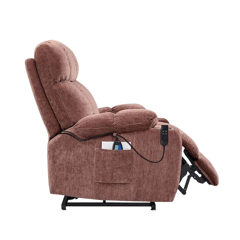 Poltrona reclinabile a poltrone con sollevamento elettrico in ciniglia blu/rosa/rossa, con funzione di riscaldamento e massaggio, singola