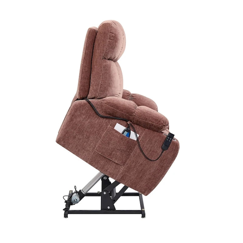 Poltrona reclinabile a poltrone con sollevamento elettrico in ciniglia blu/rosa/rossa, con funzione di riscaldamento e massaggio, singola