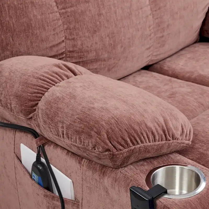 Poltrona reclinabile a poltrone con sollevamento elettrico in ciniglia blu/rosa/rossa, con funzione di riscaldamento e massaggio, singola