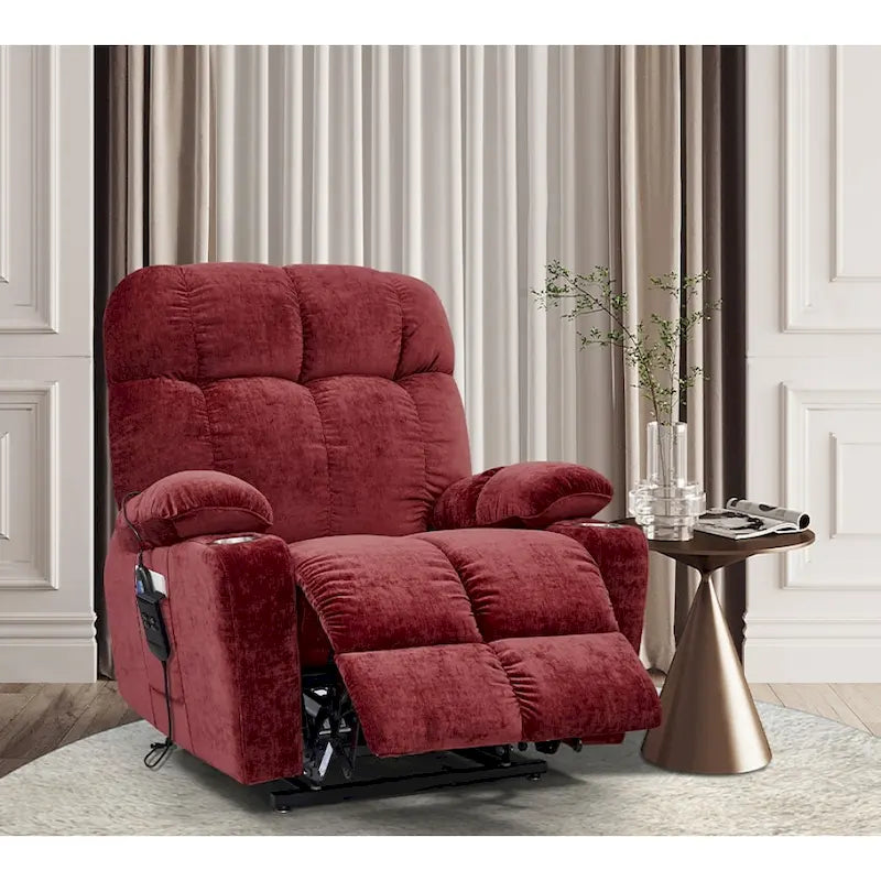 Poltrona reclinabile a poltrone con sollevamento elettrico in ciniglia blu/rosa/rossa, con funzione di riscaldamento e massaggio, singola