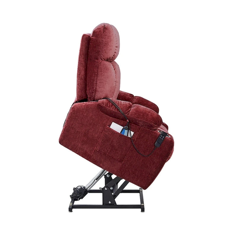 Poltrona reclinabile a poltrone con sollevamento elettrico in ciniglia blu/rosa/rossa, con funzione di riscaldamento e massaggio, singola