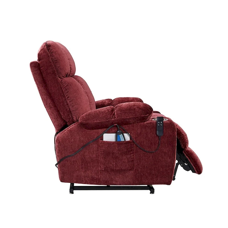Poltrona reclinabile a poltrone con sollevamento elettrico in ciniglia blu/rosa/rossa, con funzione di riscaldamento e massaggio, singola