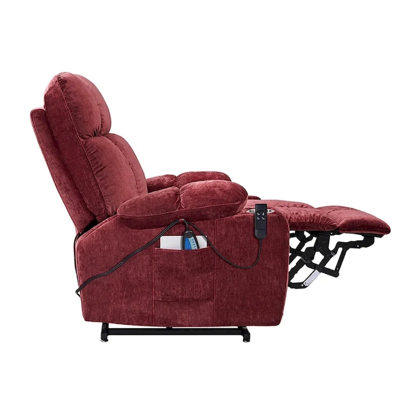 Poltrona reclinabile a poltrone con sollevamento elettrico in ciniglia blu/rosa/rossa, con funzione di riscaldamento e massaggio, singola