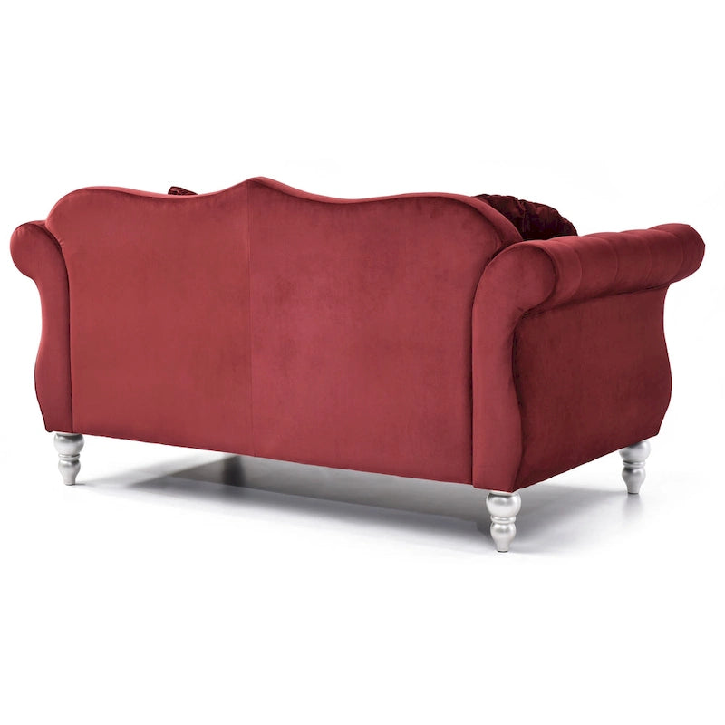 Divanetto in velluto, borchie decorative, capitonné, 2 posti – Avorio / Blu Navy / Grigio Scuro / Verde / Nero / Borgogna / Rosa