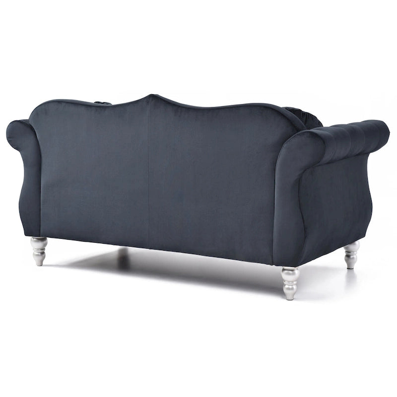Divanetto in velluto, borchie decorative, capitonné, 2 posti – Avorio / Blu Navy / Grigio Scuro / Verde / Nero / Borgogna / Rosa