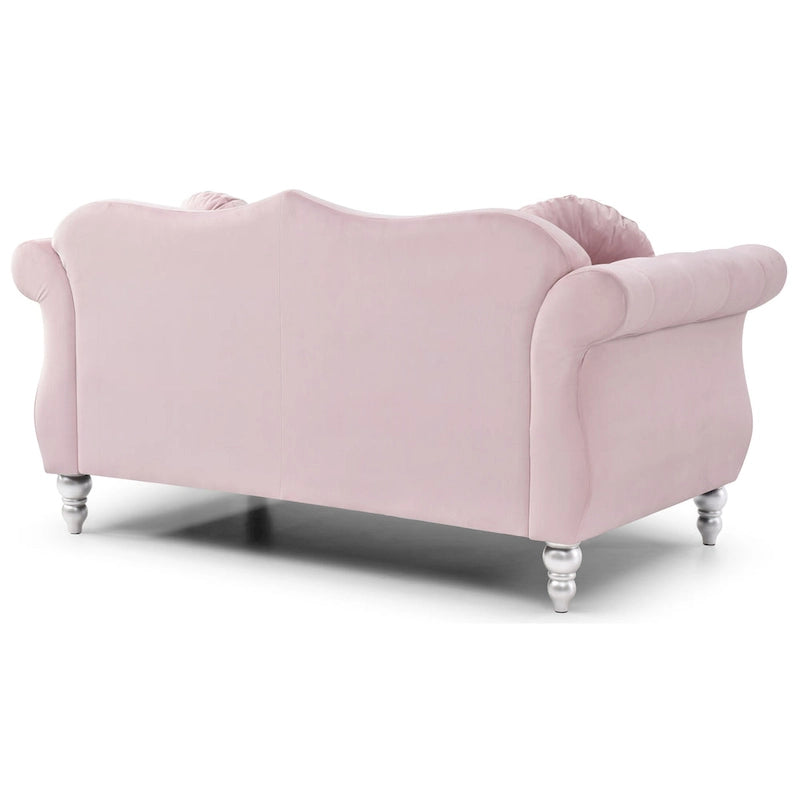 Divanetto in velluto, borchie decorative, capitonné, 2 posti – Avorio / Blu Navy / Grigio Scuro / Verde / Nero / Borgogna / Rosa