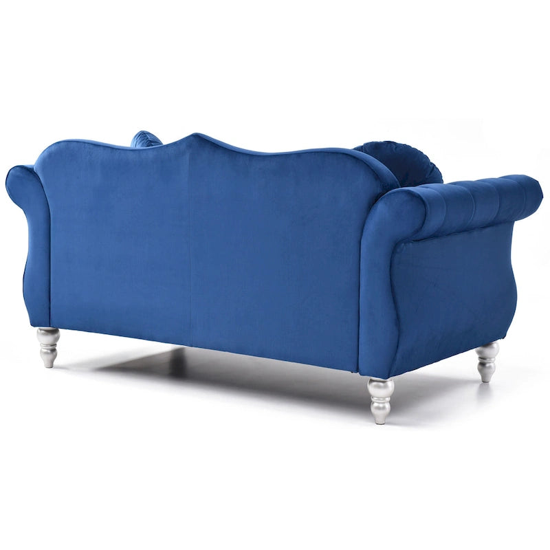 Divanetto in velluto, borchie decorative, capitonné, 2 posti – Avorio / Blu Navy / Grigio Scuro / Verde / Nero / Borgogna / Rosa