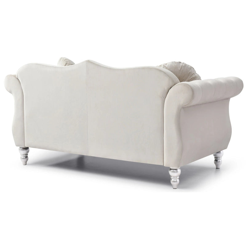 Divanetto in velluto, borchie decorative, capitonné, 2 posti – Avorio / Blu Navy / Grigio Scuro / Verde / Nero / Borgogna / Rosa