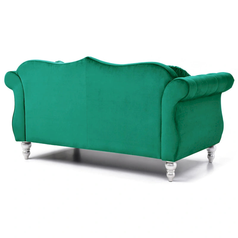 Divanetto in velluto, borchie decorative, capitonné, 2 posti – Avorio / Blu Navy / Grigio Scuro / Verde / Nero / Borgogna / Rosa