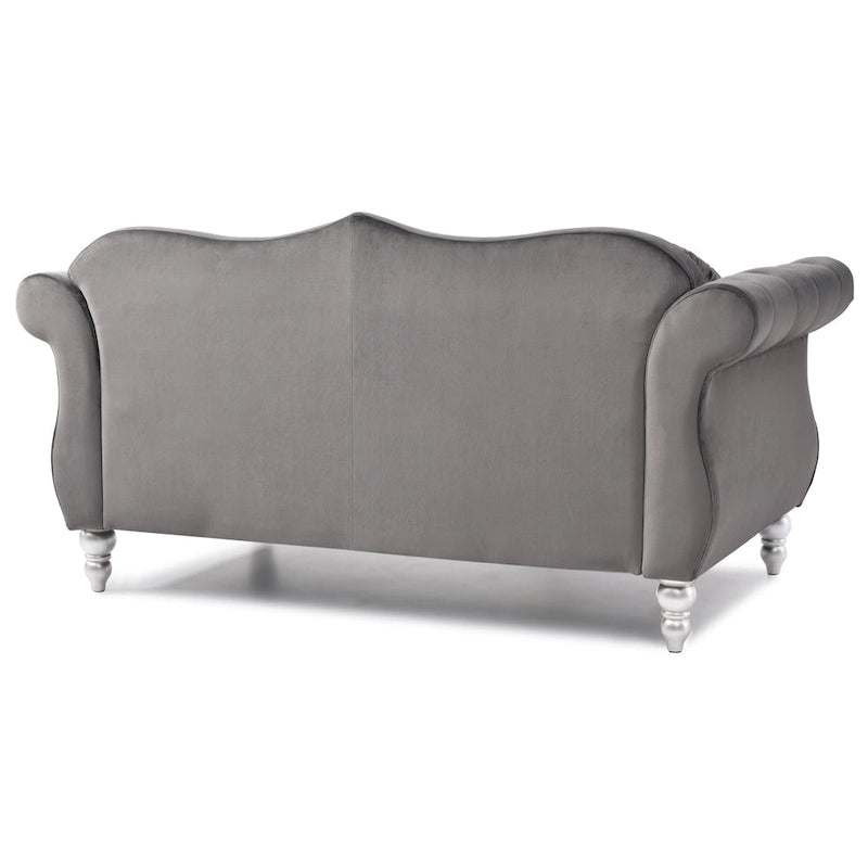 Divanetto in velluto, borchie decorative, capitonné, 2 posti – Avorio / Blu Navy / Grigio Scuro / Verde / Nero / Borgogna / Rosa