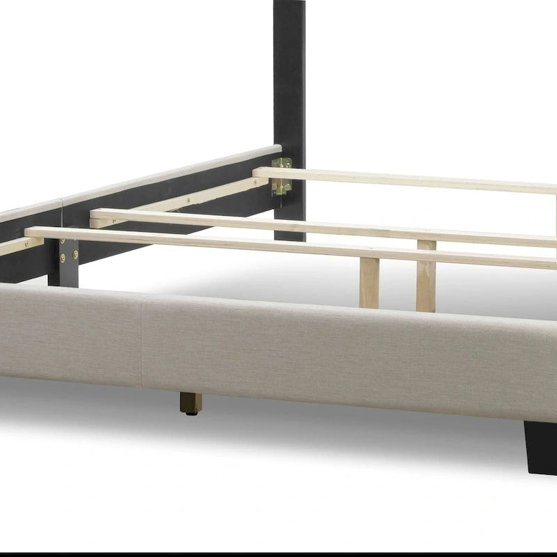Letto matrimoniale in tessuto beige con bottoni e finiture con borchie nere, 1 persona