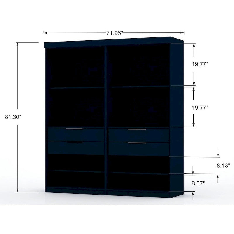 Armadio autoportante a 2 sezioni con 4 cassetti (2 persone) marrone/blu notte/bianco