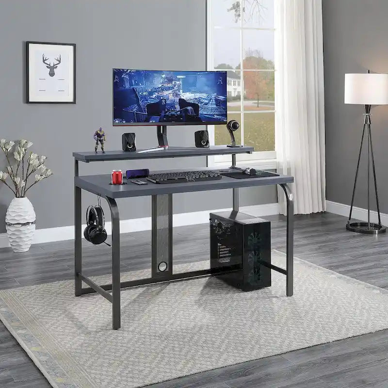 Scrivania da Gaming Nera, 122 cm, Monoutente, LED RGB