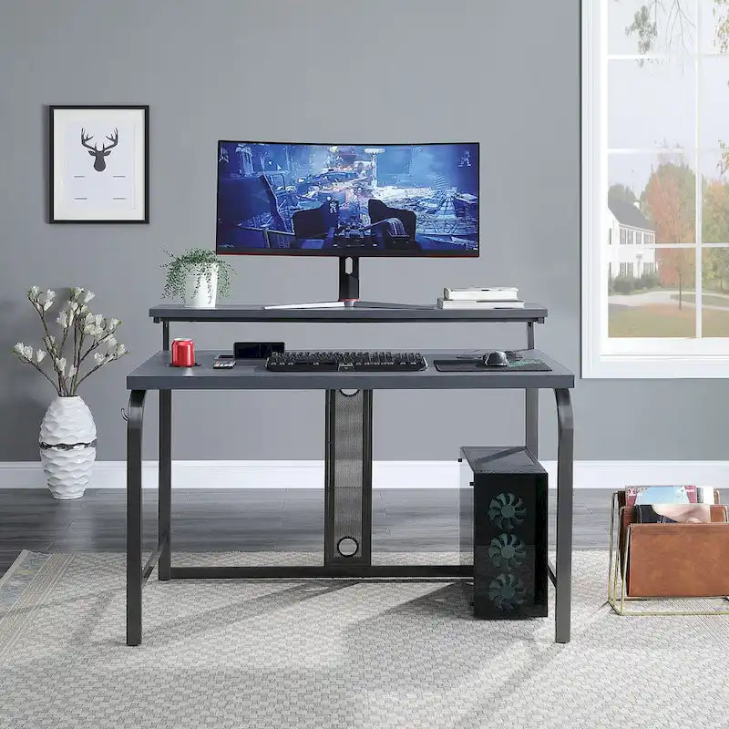 Scrivania da Gaming Nera, 122 cm, Monoutente, LED RGB