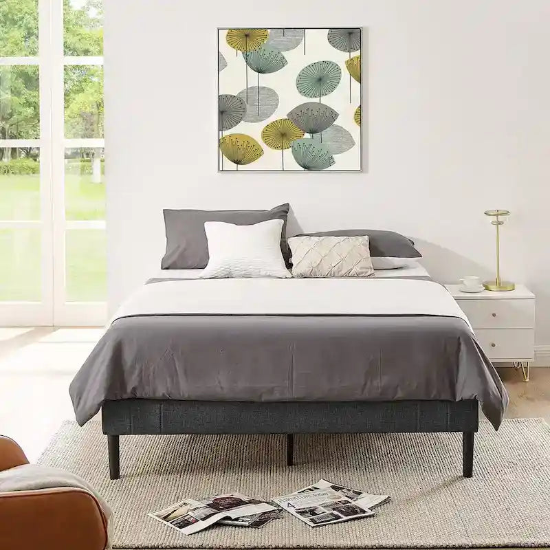 Telaio letto imbottito con bottoni trapuntati grigio, per 1-2 persone (Singolo/Piazza e Mezza/Matrimoniale/King)