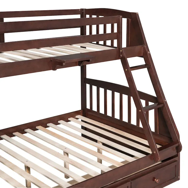 Letto a castello Twin-Over-Full grigio/espresso/bianco con scaletta-contenitore e cassetti, 2 posti letto