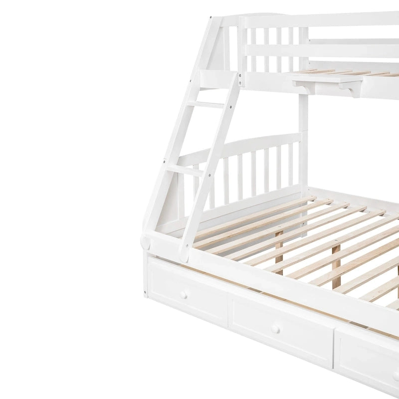 Letto a castello Twin-Over-Full grigio/espresso/bianco con scaletta-contenitore e cassetti, 2 posti letto