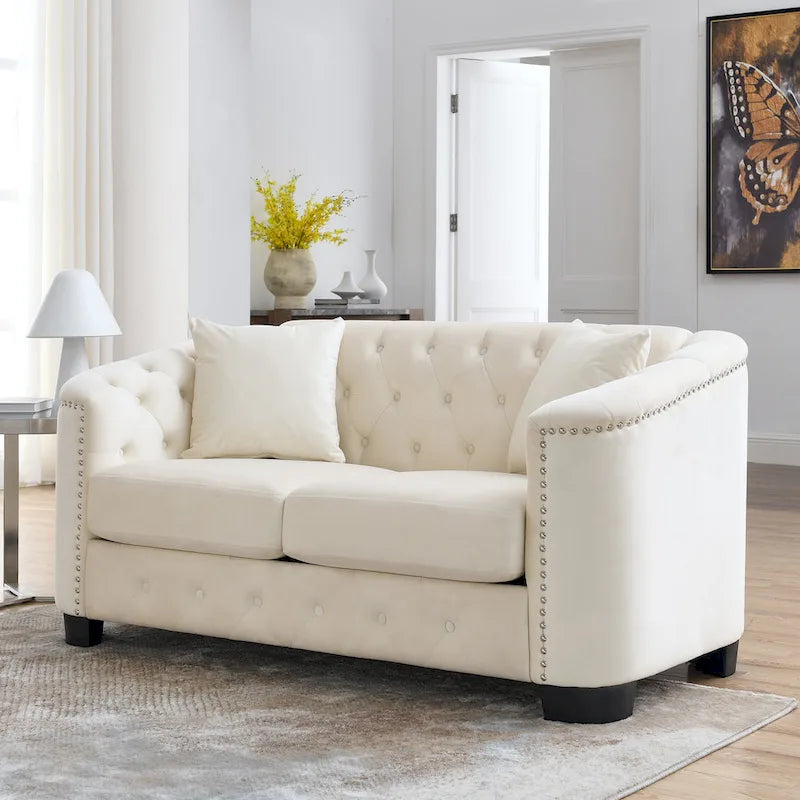 Divano Chesterfield in velluto da 150 cm, 2 posti capitonné con borchie