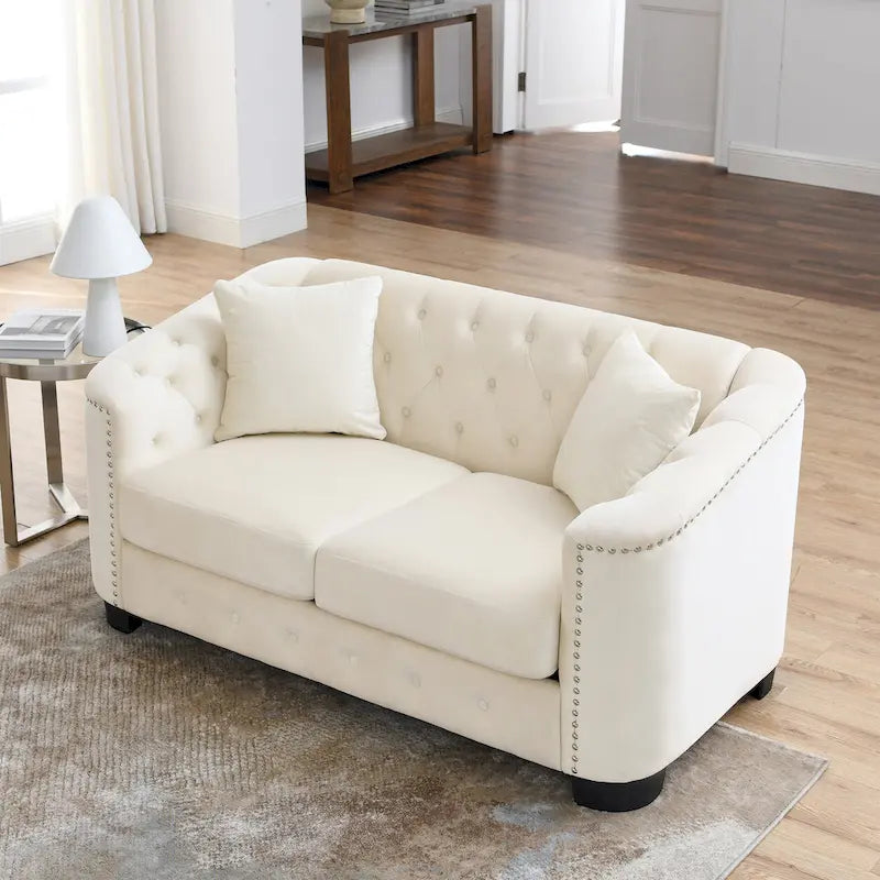Divano Chesterfield in velluto da 150 cm, 2 posti capitonné con borchie