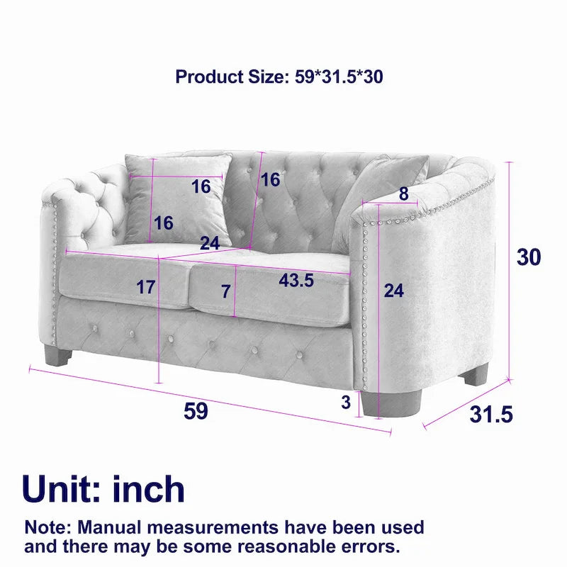 Divano Chesterfield in velluto da 150 cm, 2 posti capitonné con borchie