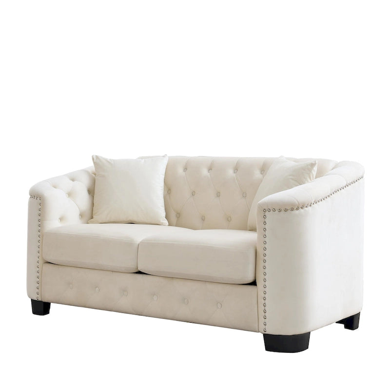 Divano Chesterfield in velluto da 150 cm, 2 posti capitonné con borchie
