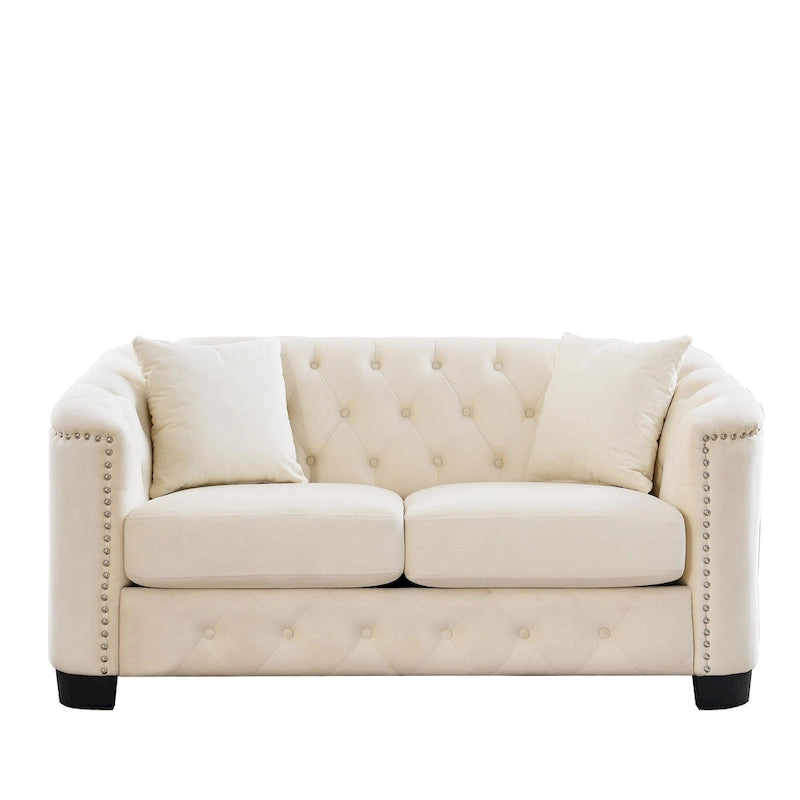 Divano Chesterfield in velluto da 150 cm, 2 posti capitonné con borchie